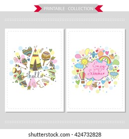 Cute hand drawn doodle postcards
