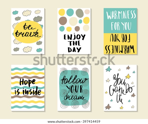 Cute Hand Drawn Doodle Postcards Cards Stock Vector Royalty Free