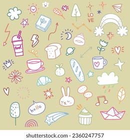 cute hand drawn doodle  set, love, cute thing ,cute animals  and creative design  collection ,Illustration Vector