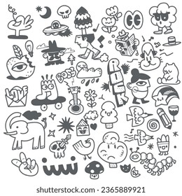 cute hand drawn doodle  set, love, cute thing ,cute animals  and creative design  collection ,Illustration Vector