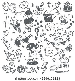 cute hand drawn doodle  set, love, cute thing ,cute animals  and creative design  collection ,Illustration Vector