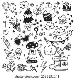 cute hand drawn doodle  set, love, cute thing ,cute animals  and creative design  collection ,Illustration Vector