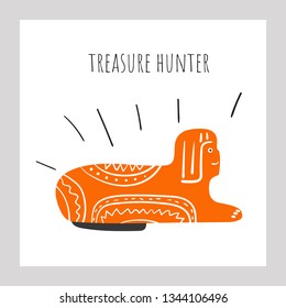 Cute hand drawn doodle sphinx. Card, postcard, poster, background with ancient egypt historical monument for kids