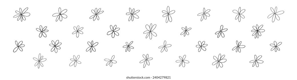 Doodle dibujado a mano de flores primaverales, patrón floral simple y abstracto. Ilustración vectorial plana aislada en fondo blanco.