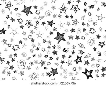 Cute hand drawn doodle stars confetti. Seamless pattern vector illustration for print, textile, paper