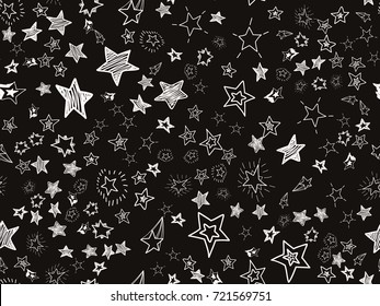 Cute hand drawn doodle stars confetti. Seamless pattern vector illustration for print, textile, paper