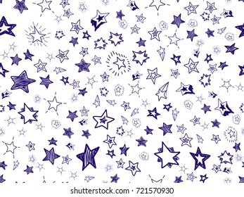 Cute hand drawn doodle stars confetti. Seamless pattern vector illustration for print, textile, paper