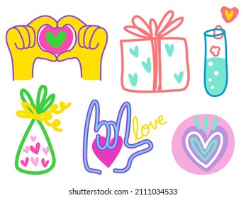 Cute hand drawn doodle sticker element in theme of love, romance , Valentine's day. Vivid tone color isolated on white background.