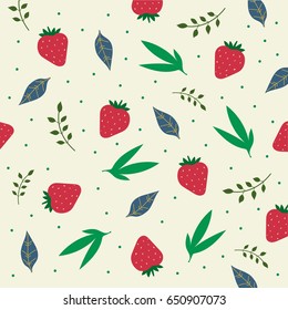 Cute Hand Drawn Doodle Strawberry Pattern. Vector Background With Strawberries And Leaves.