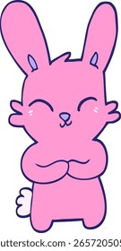 bonito mão desenhado rabiscar estilo desenho animado coelho em cor neon brilhante