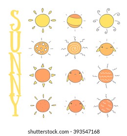 Cute hand drawn doodle sun icons collection