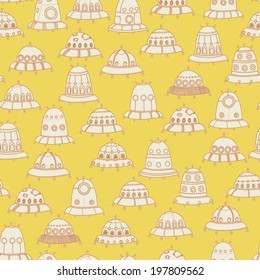 cute hand drawn doodle ufo seamless pattern