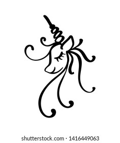 Cute hand drawn doodle unicorn face. Vector cartoon character illustration. Design for child card, t-shirt. Girls, kid magic concept. Isolated on white background
