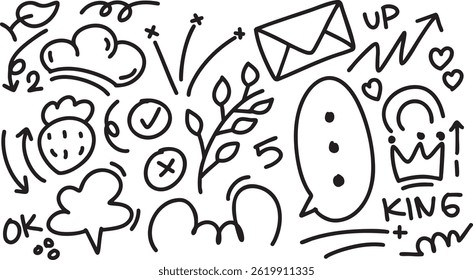 Cute hand drawn doodle vector set, love, Natural , star, cloud, weather, rainbow, flower, bubble, heart and creative design vector collection.