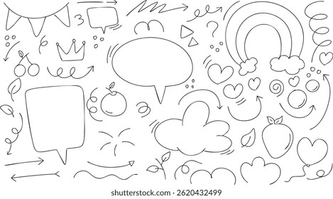 Cute hand drawn doodle vector set, love, Natural , star, cloud, weather, rainbow, flower, bubble, heart and creative design vector collection.