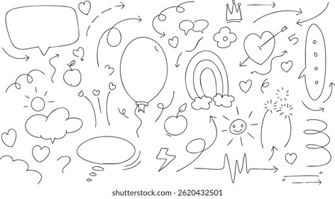 Cute hand drawn doodle vector set, love, Natural , star, cloud, weather, rainbow, flower, bubble, heart and creative design vector collection.