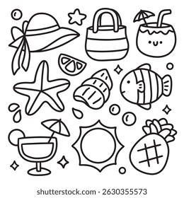 Cute Hand Drawn Doodles Elements for Coloring Page