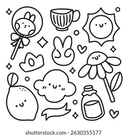 Cute Hand Drawn Doodles Elements for Coloring Page
