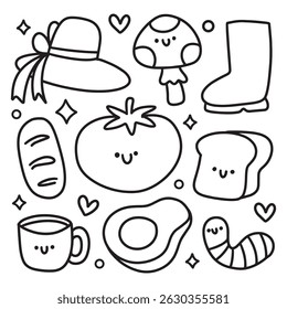 Cute Hand Drawn Doodles Elements for Coloring Page