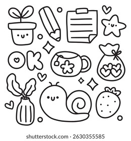 Cute Hand Drawn Doodles Elements for Coloring Page