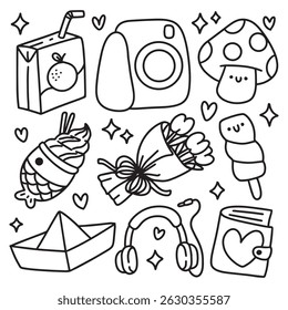 Cute Hand Drawn Doodles Elements for Coloring Page