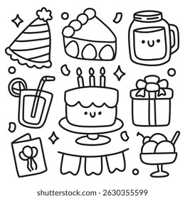 Cute Hand Drawn Doodles Elements for Coloring Page