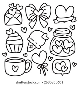 Cute Hand Drawn Doodles Elements for Coloring Page
