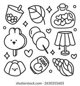 Cute mão desenhada Doodles Elementos para colorir Página