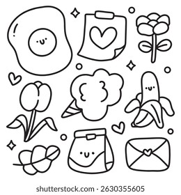 Cute Hand Drawn Doodles Elements for Coloring Page