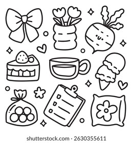 Cute Hand Drawn Doodles Elements for Coloring Page