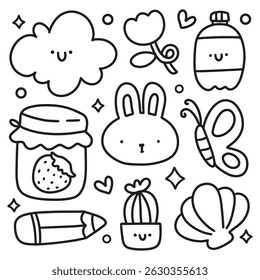Cute Hand Drawn Doodles Elements for Coloring Page