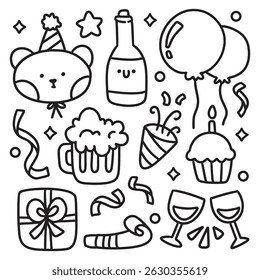 Cute Hand Drawn Doodles Elements for Coloring Page