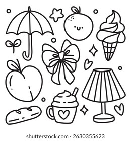 Cute Hand Drawn Doodles Elements for Coloring Page