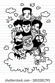 Cute hand drawn doodles ,Face people sketch Crowd of funny peoples ,Each on a separate layer. , illustration for coloring book