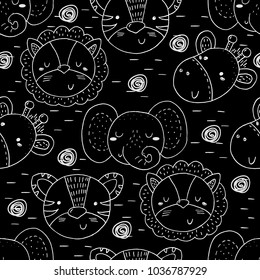 Cute hand drawn doodles funny African animals. Seamless pattern