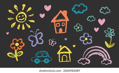 Cute hand drawn doodles. Grunge abstract brush. Vector illustration for your design