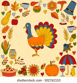 Cute hand drawn doodles for thanksgiving day celebration