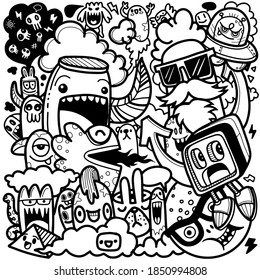 Cute hand drawn doodles  Vector cartoon  set of cute doodle cartoon character,Each on a separate layer. , illustration for coloring book