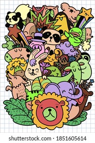 Cute hand drawn doodles ,Vector cartoon  set of cute doodle animals. Perfect for postcard, birthday, baby book, children room  ,Each on a separate layer.