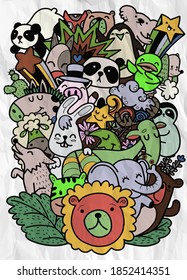 Cute hand drawn doodles ,Vector cartoon  set of cute doodle animals. Perfect for postcard, birthday, baby book, children room  ,Each on a separate layer.