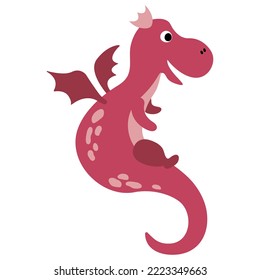 Cute hand drawn dragon. White background, isolate. Vector illustration.