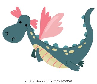 Cute hand drawn dragon. White background, isolate. 
