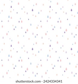 Cute hand drawn droplets seamless vector pattern. Scandi motif. Fun background for kids room decor, nursery art, apparel, packaging, wrapping paper, textile, fabric, wallpaper, print, gift.