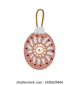 Cute hand drawn dusty pink ball with white pattern illustration. isolated on white background. Hand drawn clipart. Flat style illustration. Greeting card, poster, design element. Vector