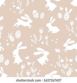 Cute hand drawn easter bunnies seamless pattern, easter doodle background, great for textiles, banners, wallpapers, wrapping - vector design