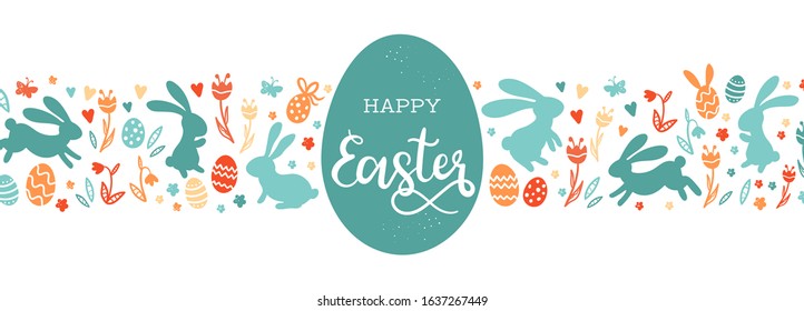 Cute hand drawn easter bunnies design, easter doodle background, great for textiles, banners, wallpapers, wrapping - vector design