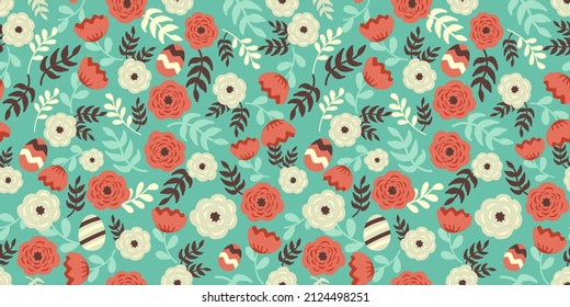 Cute hand drawn easter bunnies, easter background, easter eggs, flowers. Set of Easter elements for design. great for textiles, banners, wallpapers, packaging - vector image
