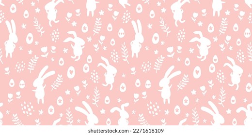 Cute hand drawn easter bunnies  seamless pattern, easter doodle background, great for textiles, banners, wallpapers, wrapping - vector design