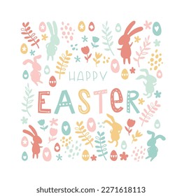 Cute handgezeichnete Osterbüne, Osterdoodle-Hintergrund, ideal für Textilien, Banner, Wallpaper, Umhüllung - Vektordesign