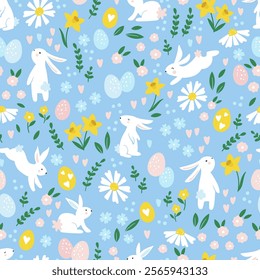 Cute hand drawn easter bunnies design, easter doodle background, great for textiles, banners, wallpapers, wrapping - vector design
